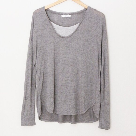 Vince Layered Two Tone Long Sleeve Tee Top M Round Neckline Curve Hem Sleek Slim - Picture 4 of 15